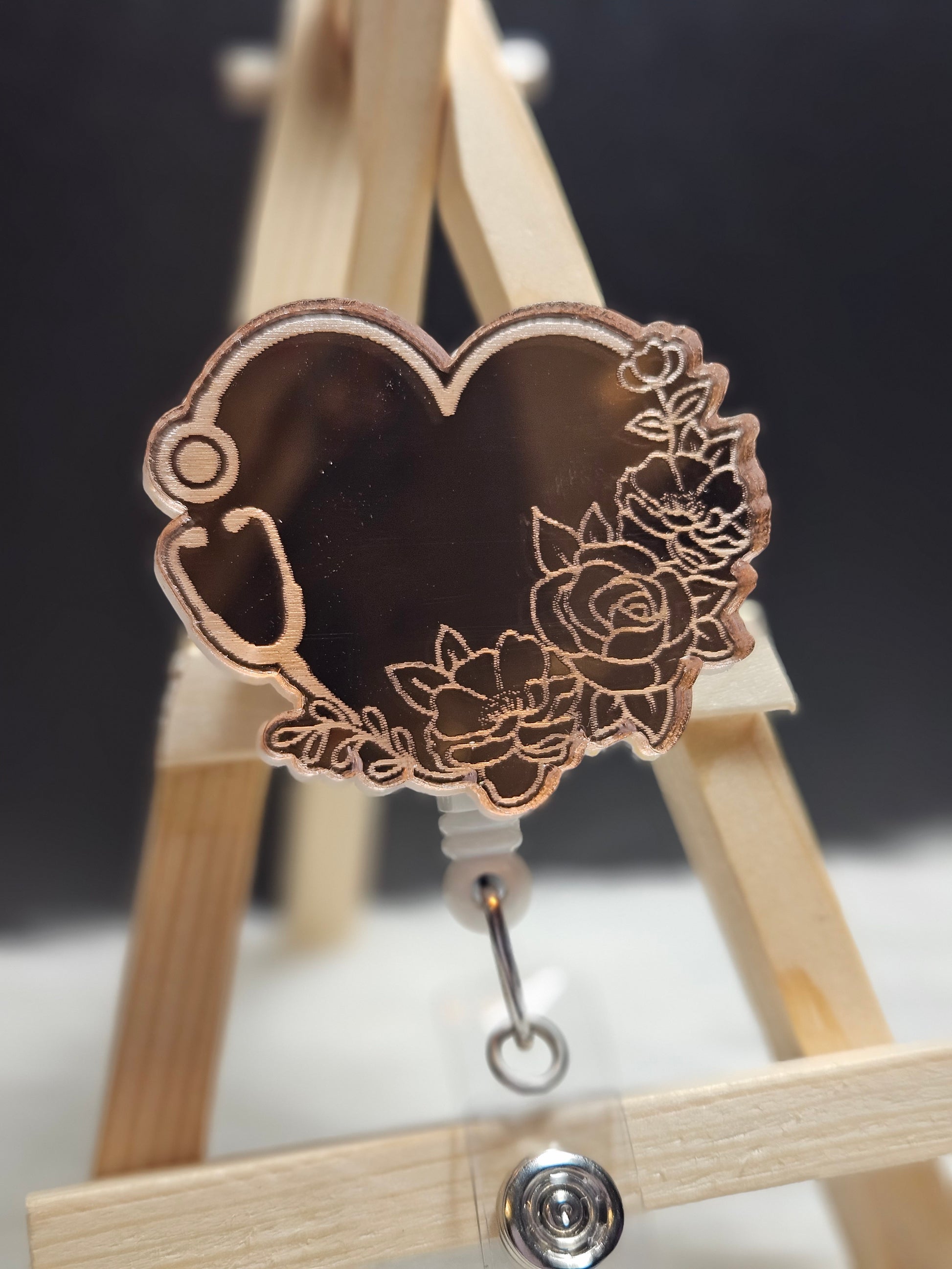 Mirrored reflective acrylic badge reel for ID badges
