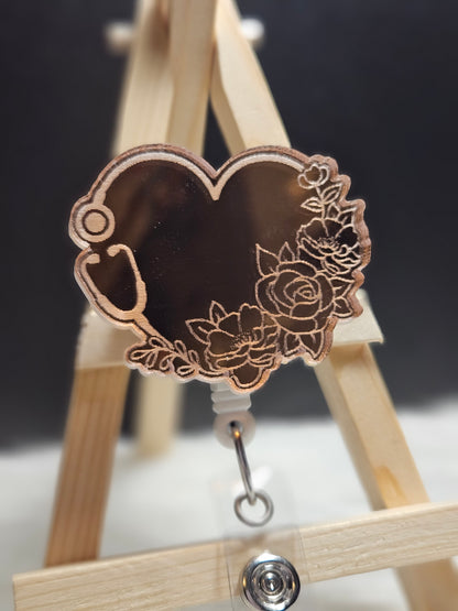 Mirrored reflective acrylic badge reel for ID badges
