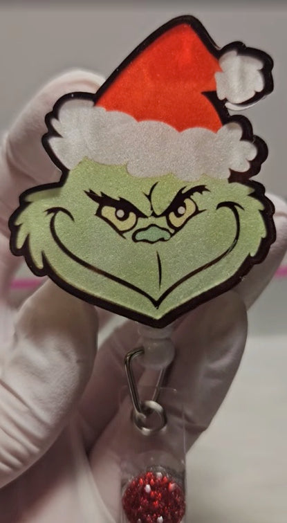 Grinch Face Badge Reel