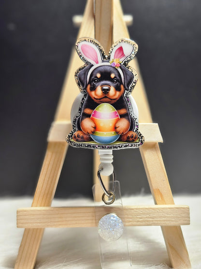 Easter Rottweiler Dog Badge Reel