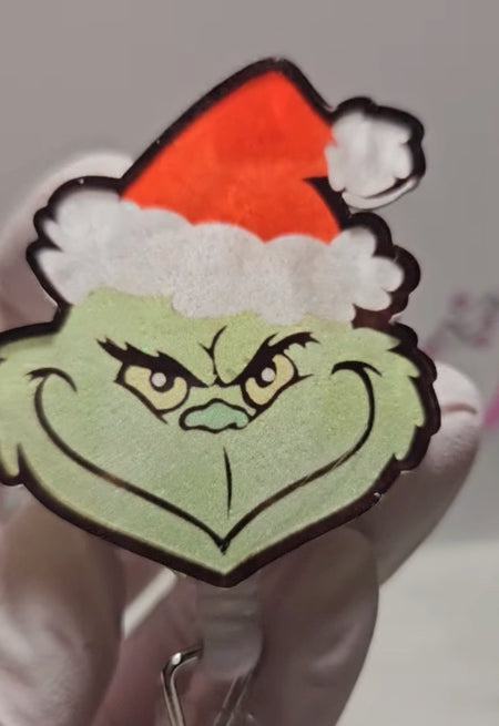 Grinch Face Badge Reel
