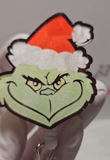 Grinch Face Badge Reel