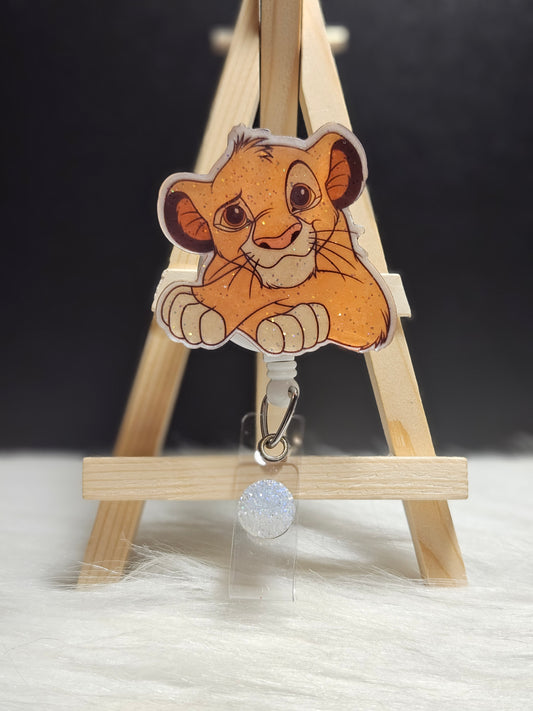 Simba lion badge reel with retractable clear cord and metal clip
