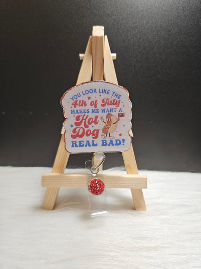 4th Of July Hot Dog Badge Reel