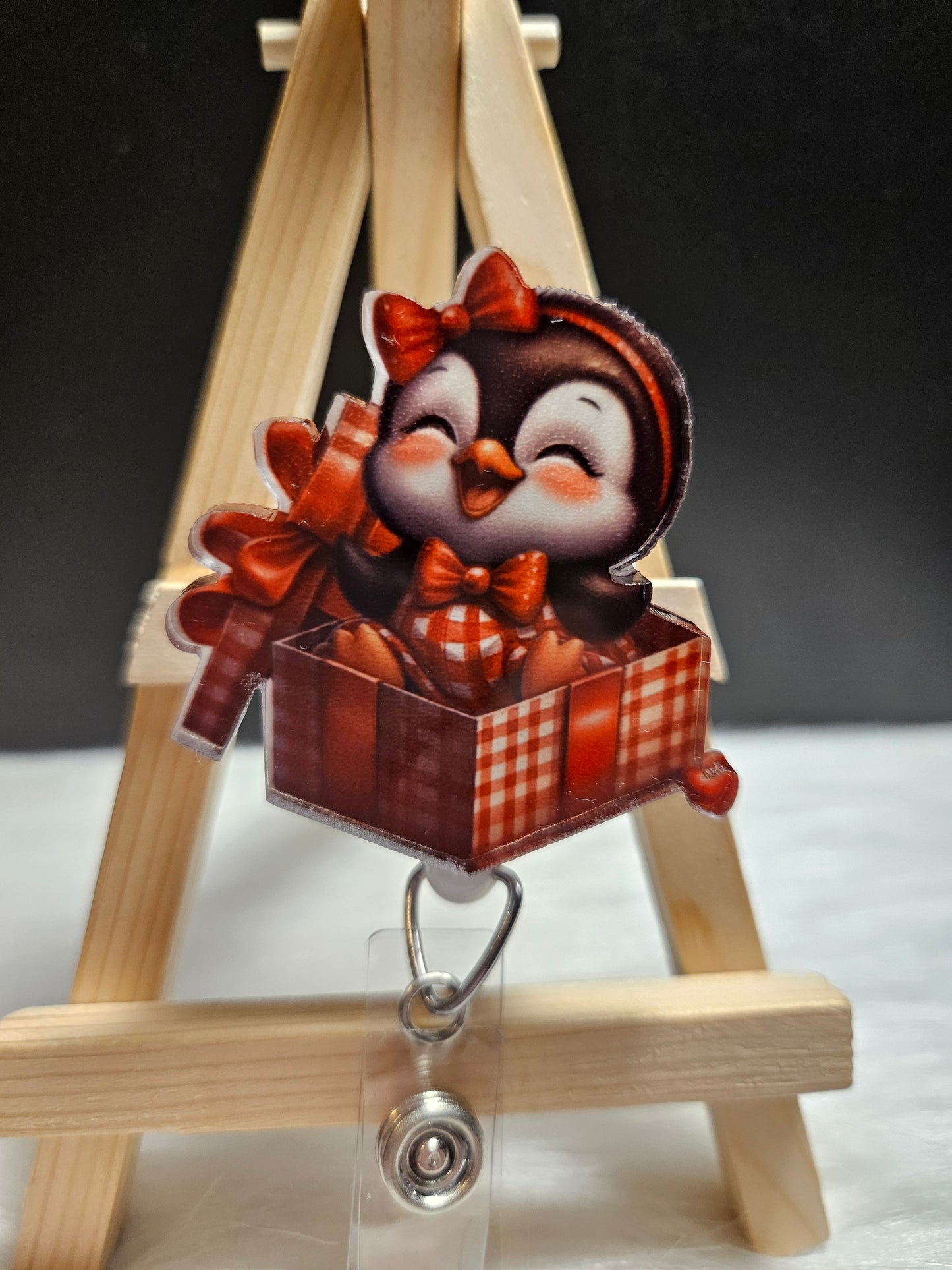 Christmas Gift Penguin Badge Reel