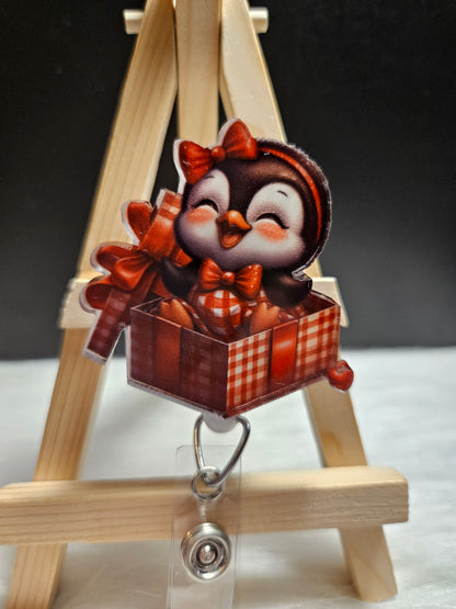 Christmas Gift Penguin Badge Reel