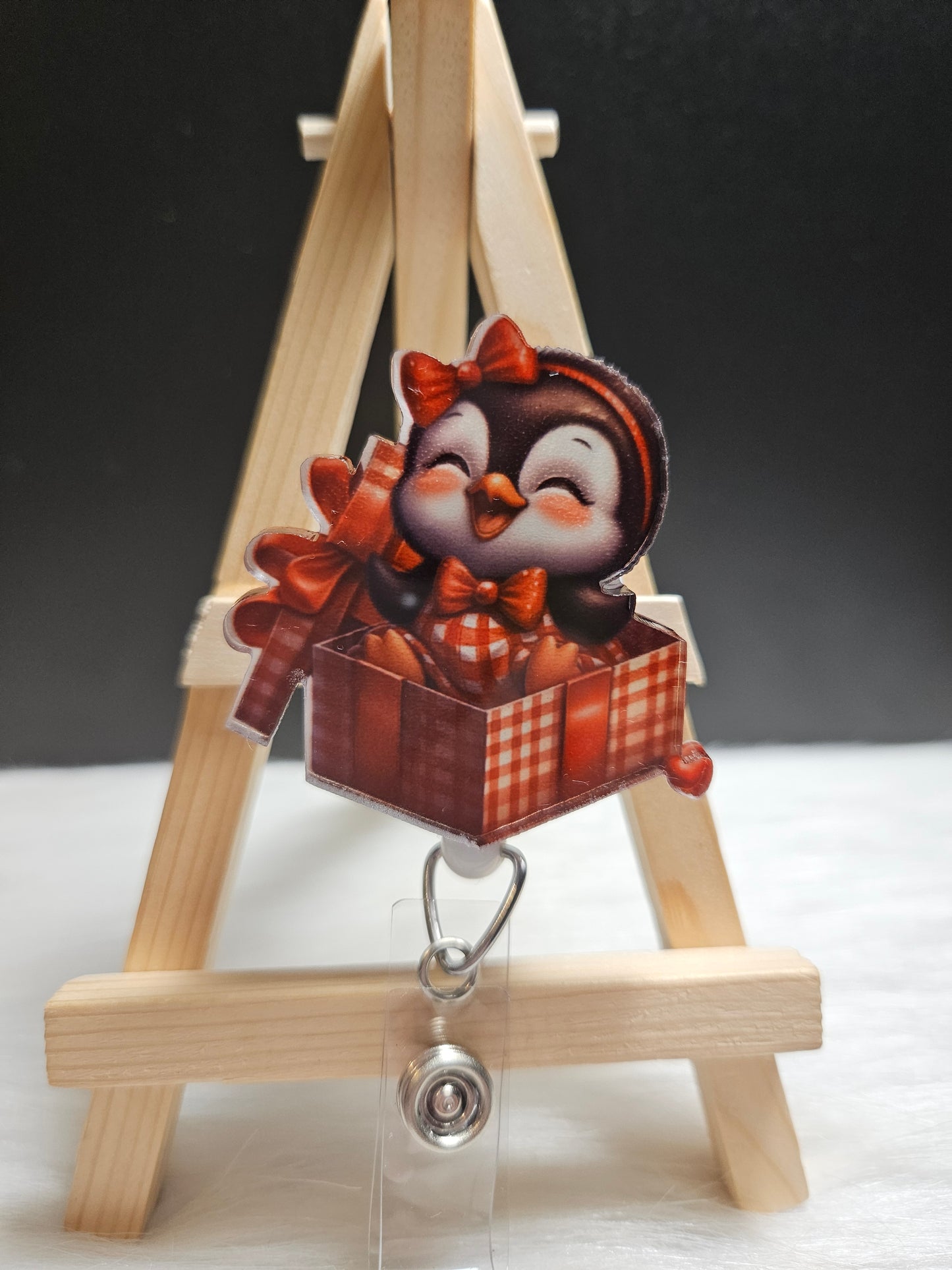 Christmas Gift Penguin Badge Reel