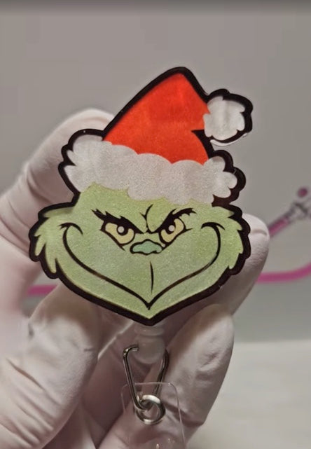 Grinch Face Badge Reel