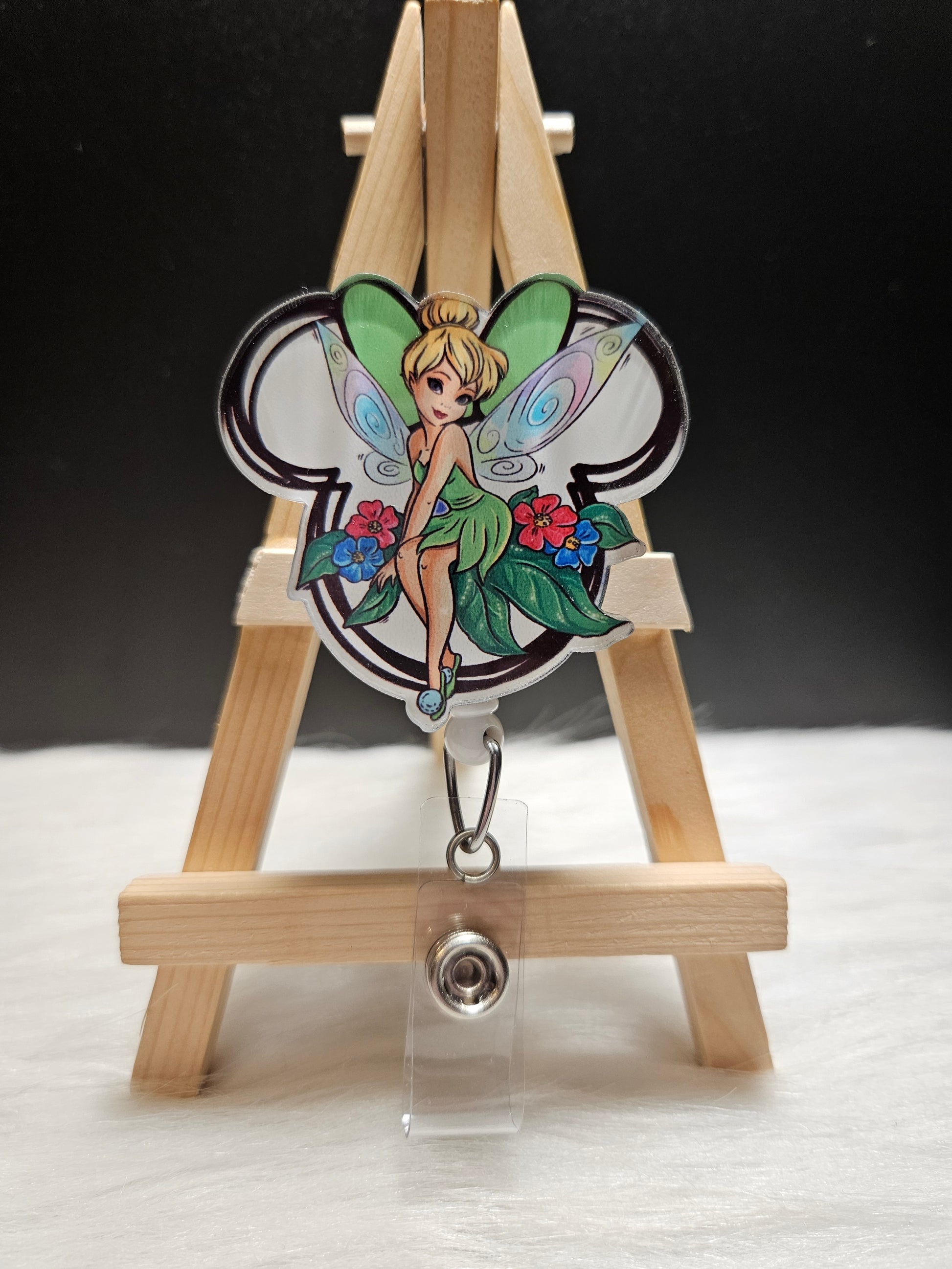 Tinkerbell Disney fairy badge reel with retractable cord
