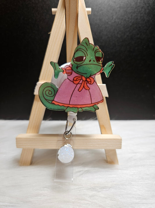 Pascal green chameleon badge reel from Disney Tangled
