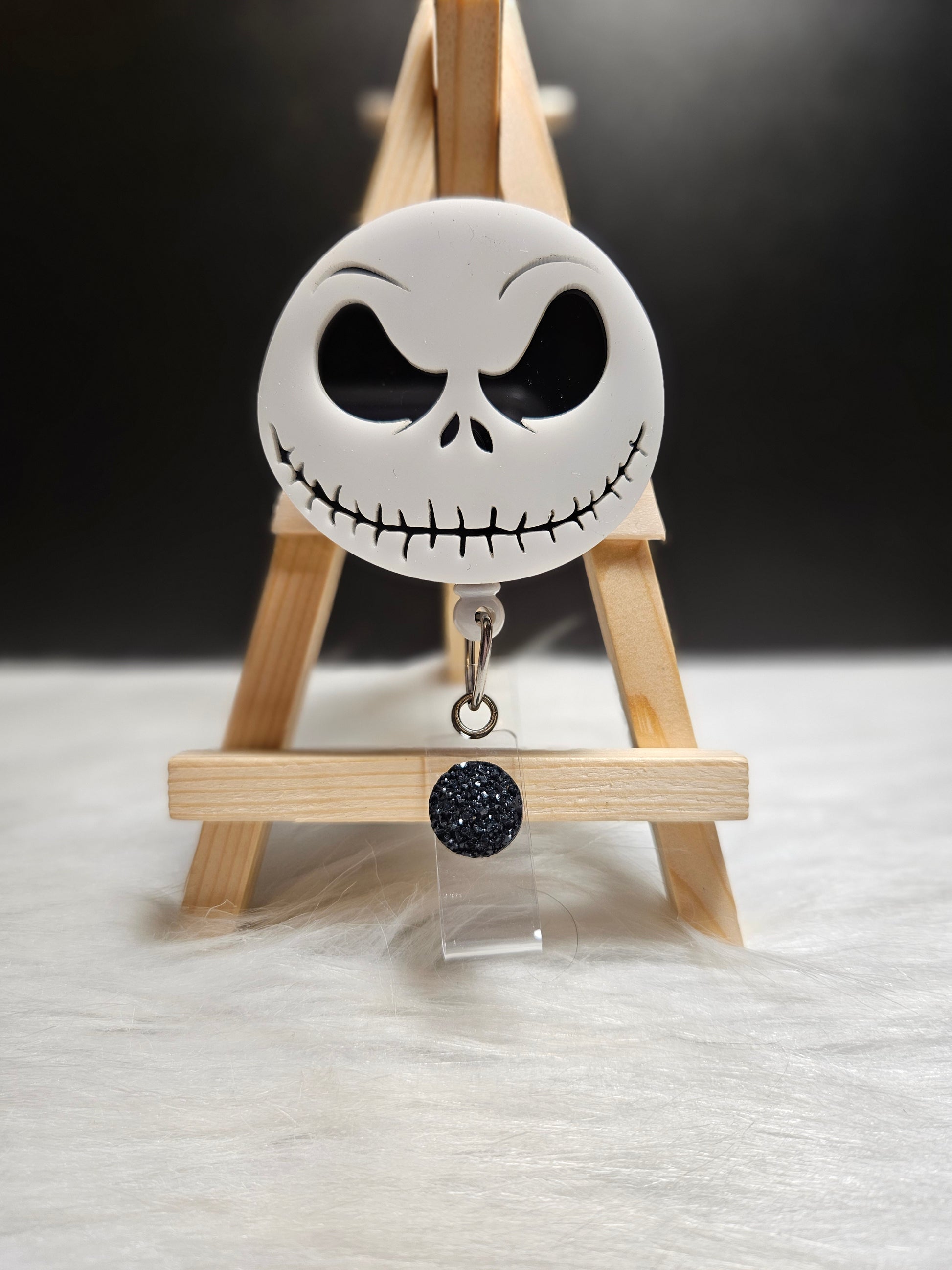 Jack Skellington face badge reel from Nightmare Before Christmas