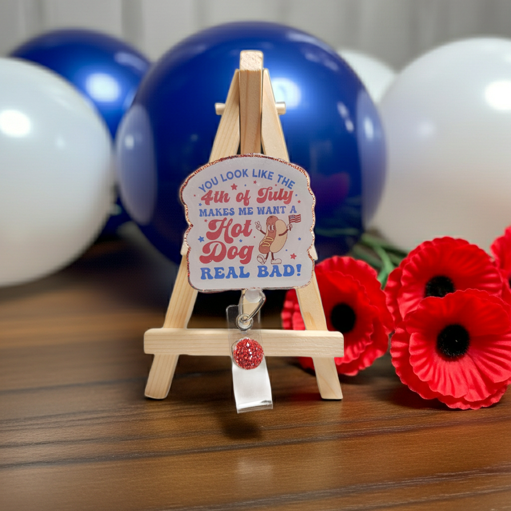 4th Of July Hot Dog Badge Reel