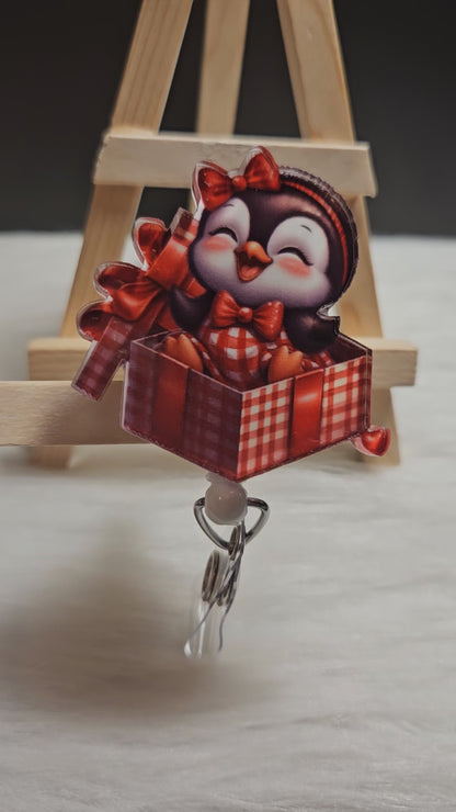 Christmas Gift Penguin Badge Reel