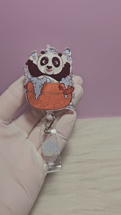 Panda In Bubbles Badge Reel-Retractable ID holder