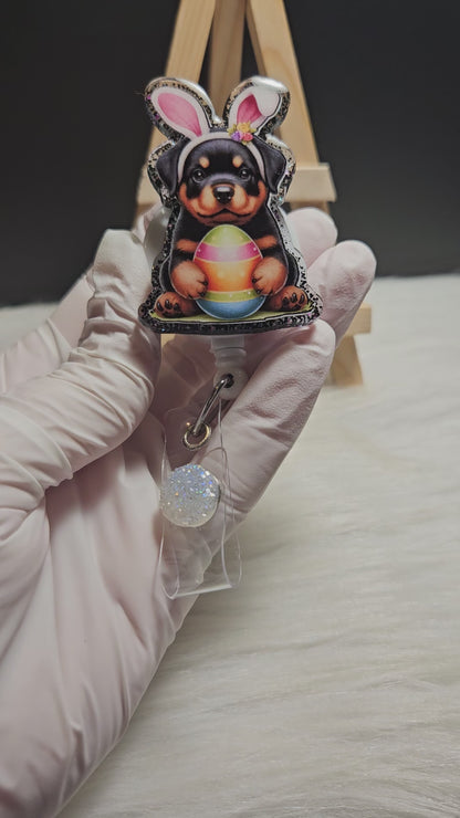 Easter Rottweiler Dog Badge Reel