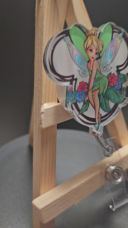 Tinkerbell Disney fairy badge reel with retractable cord
