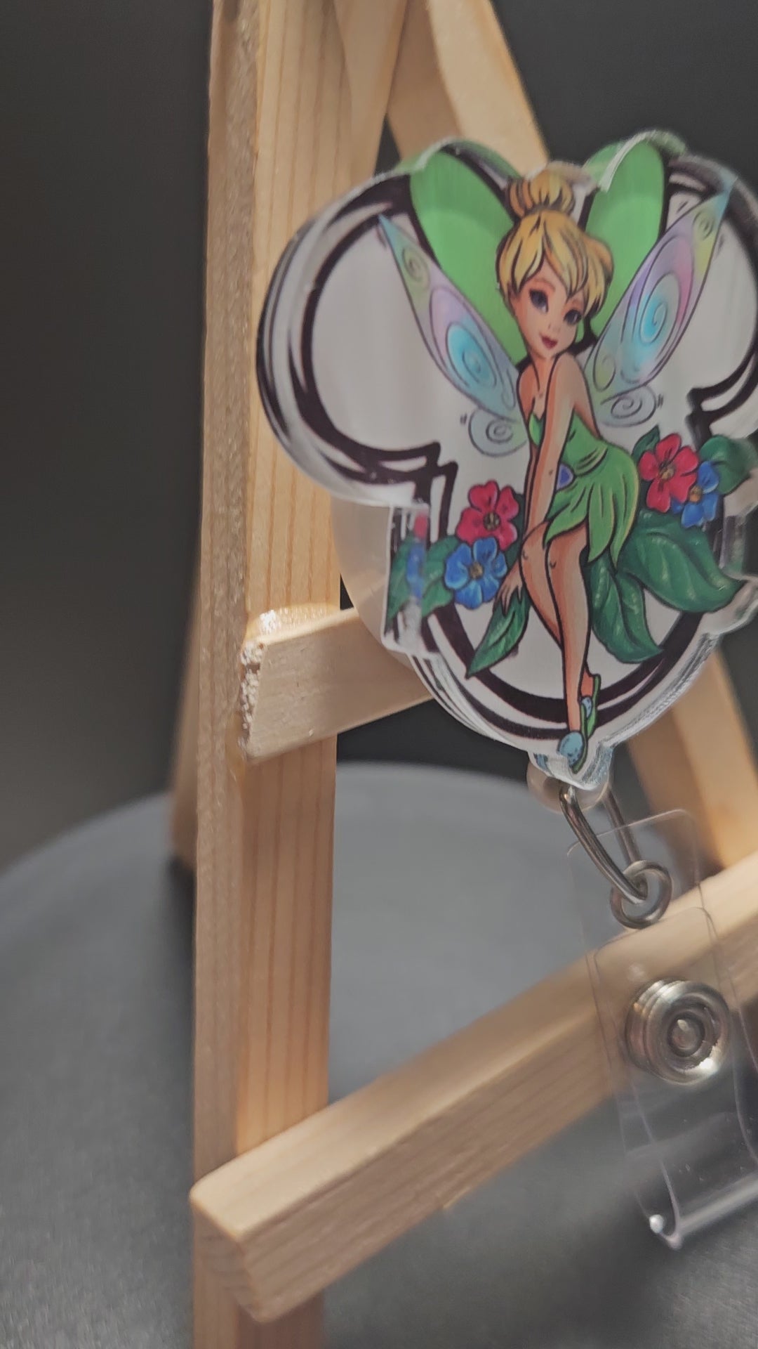 Tinkerbell Disney fairy badge reel with retractable cord
