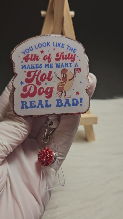 4th Of July Hot Dog Badge Reel