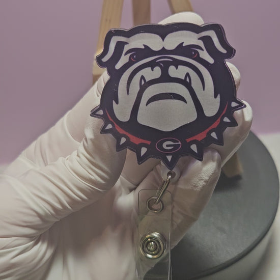 Georgia Bulldogs UGA badge reel with retractable ID holder
