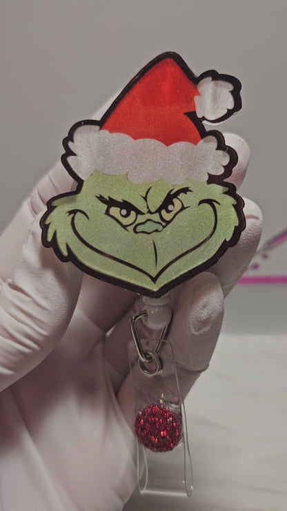 Grinch Face Badge Reel