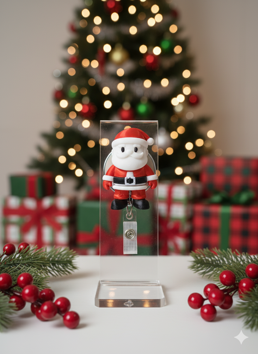 3D Printed Santa Badge Reel - Jolly Christmas Style